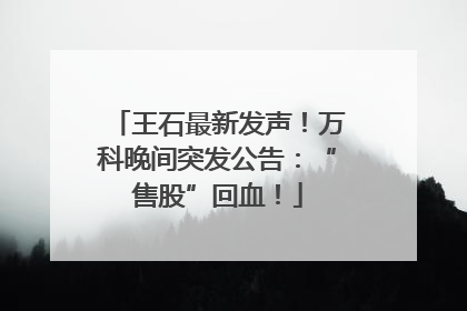 王石最新发声！万科晚间突发公告：“售股”回血！
